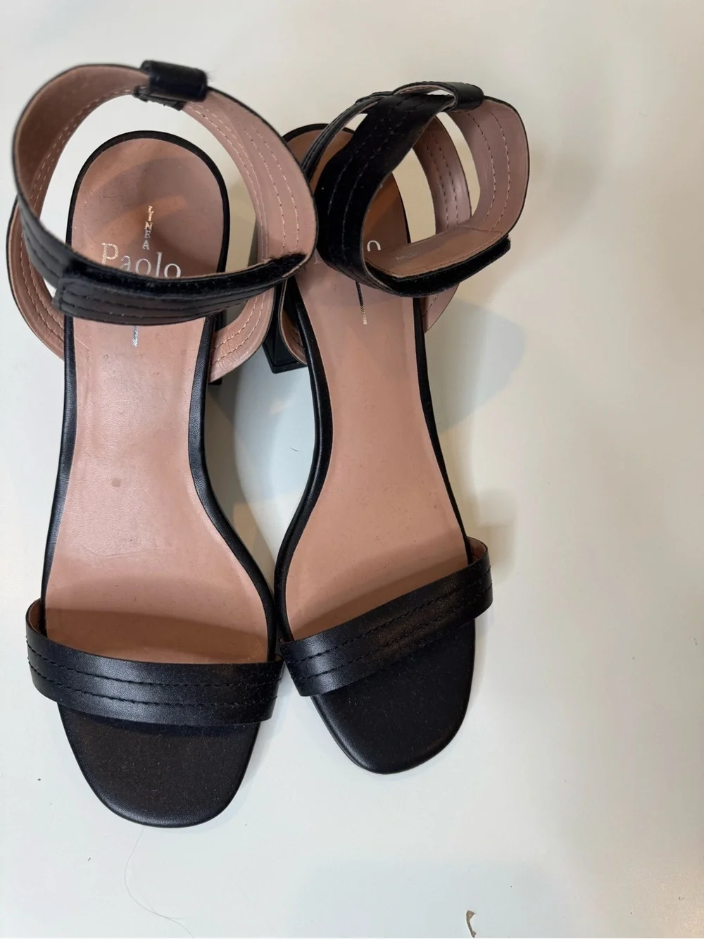 Linea Paolo Womens Emmie Heeled Sandals size 8 Leather Ankle Strap Black